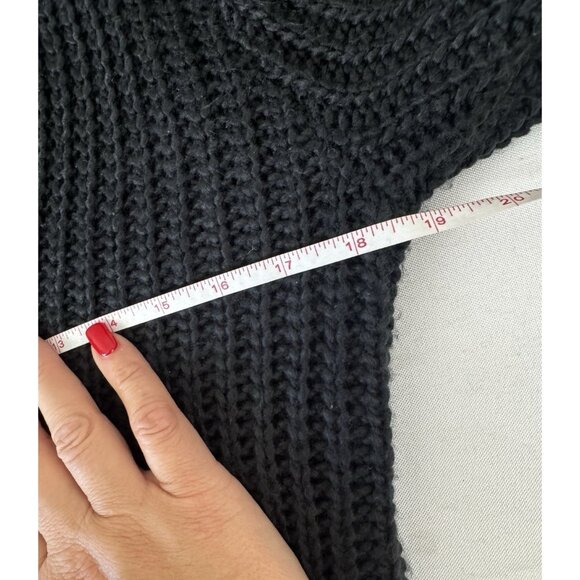 Venus Black Ribbed Chunky Knit Sweater Puff Sleeve V Neck Small Cozy Minimalist - Picture 7 of 8